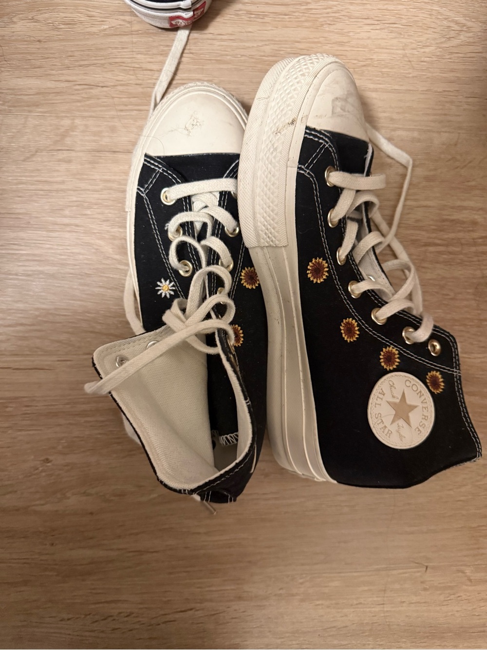 Converse Black High-Top Sneakers with Sunflower Embroidery